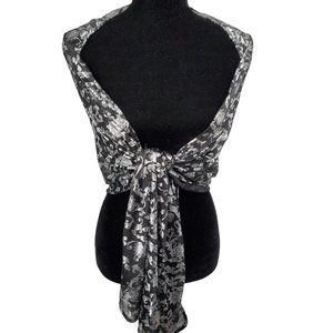 Womens Shawl Wrap Sheer Black Silver Floral 21x72" Long Evening Scarf